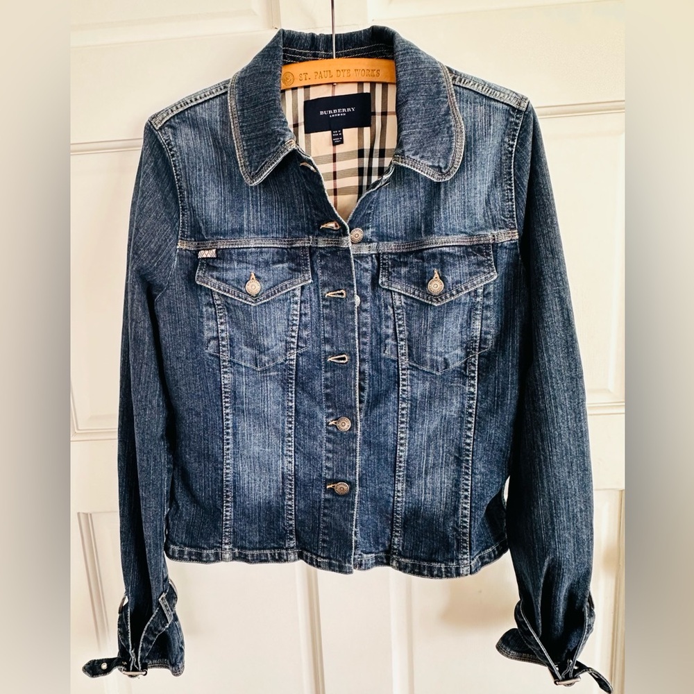 Burberry Jacket Womens UK 12 Blue Denim Nova Check Accent Button Jean